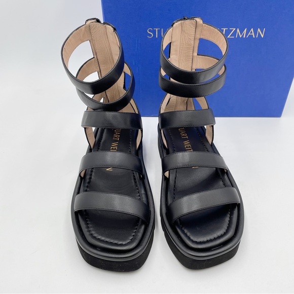 Stuart Weitzman Gala Lift Sandal Gladiator Black Leather - Picture 4 of 16